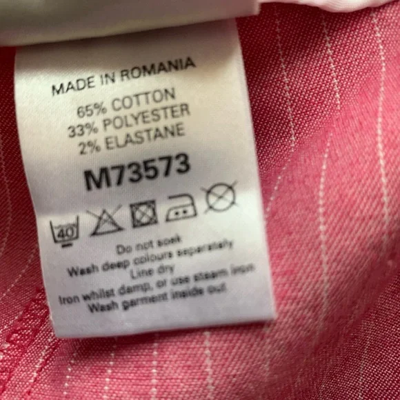 Next Capri Trousers Pink Pinstripe Cotton Blend Cuffed Hem With Pockets UK 14 - Picture 11 of 13